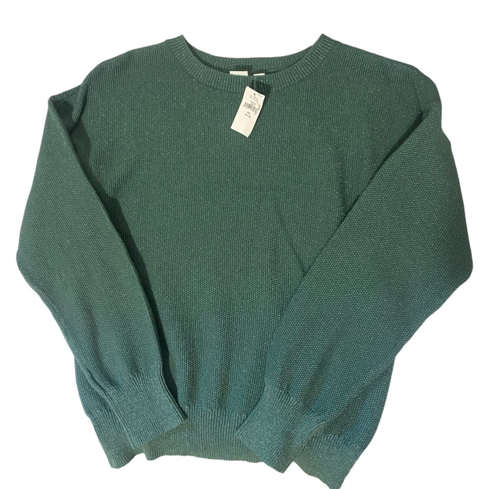 GAP Kids Solid Slouchy Bistro Green Shimmer Holiday Crew Neck Sweater Size XXL